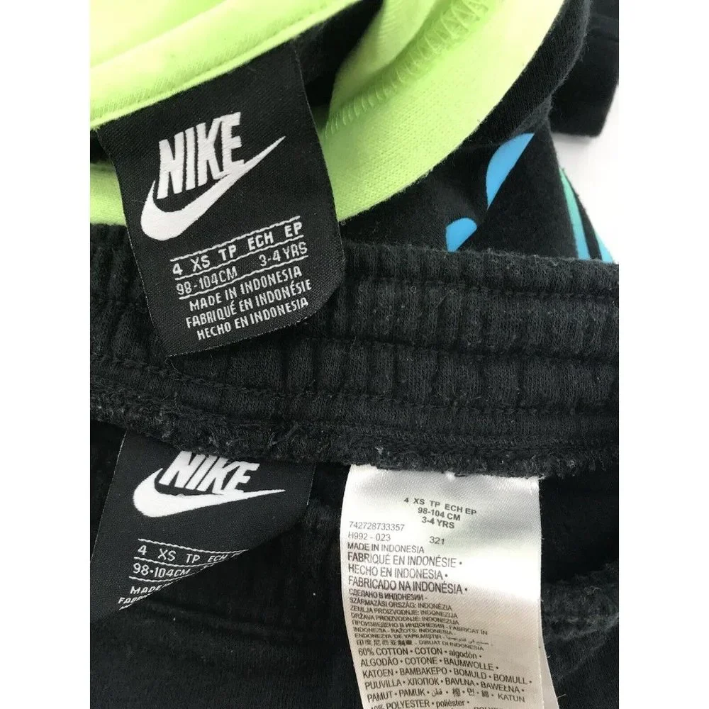 NIKE Hoodie Pants‎ Set Boys Size 4 Black Neon Just Do It Sweat Set - Picture 7 of 8